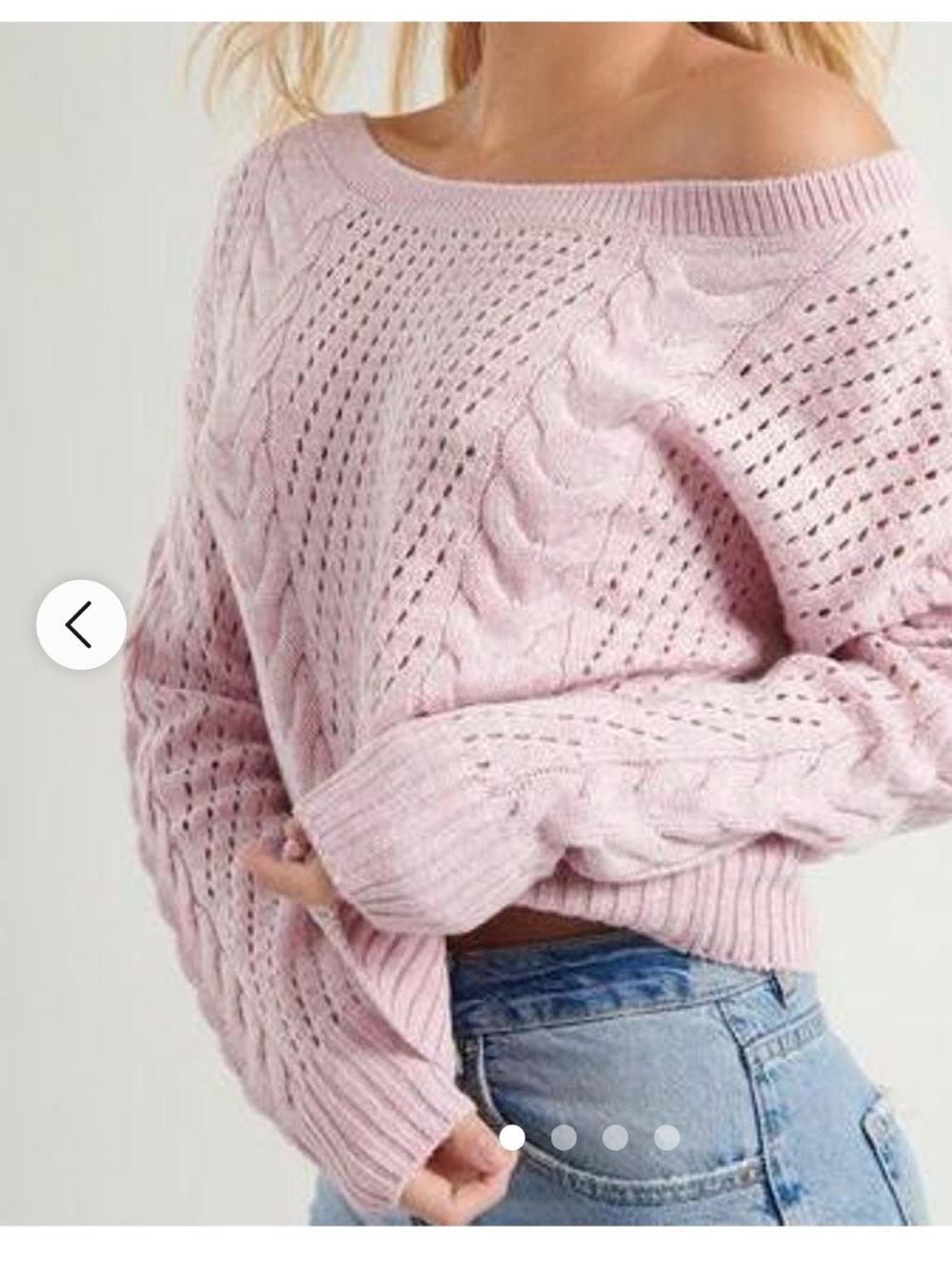 Garage Off-Shoulder Cable Knit Sweater Pink Women’s Small